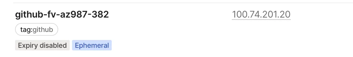 A screencap of the tailscale admin device screen showing the ephemeral device.